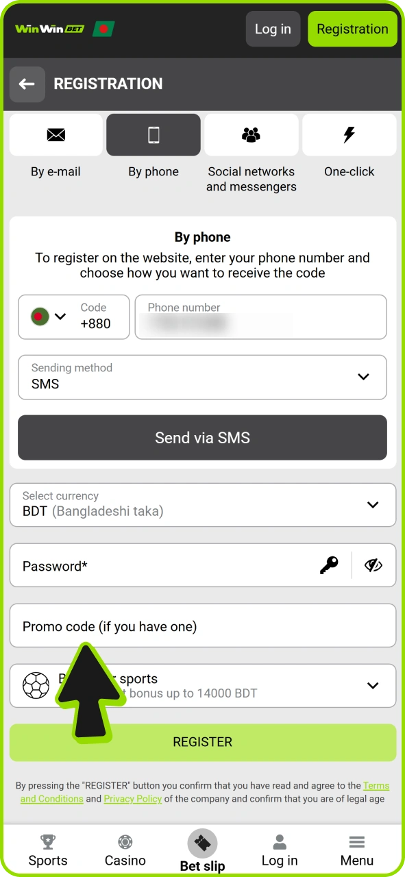 Type in our promo code for additional bonuses at Winwin registration form.