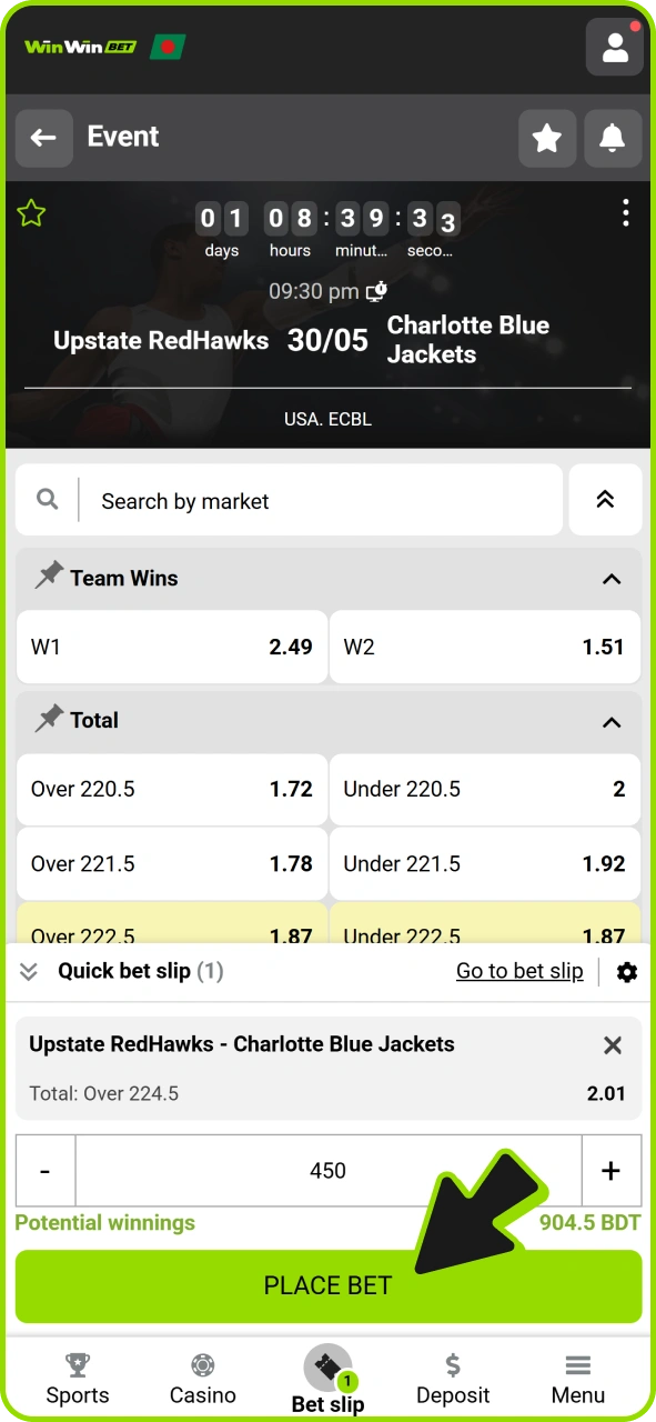 Confirm to place your bet at Winwin sports.