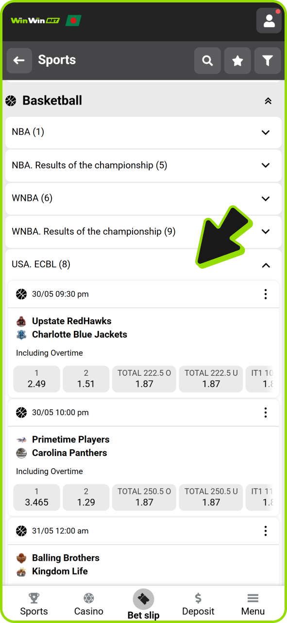Choose tournament you want to place bet on at Winwin sportsbook.