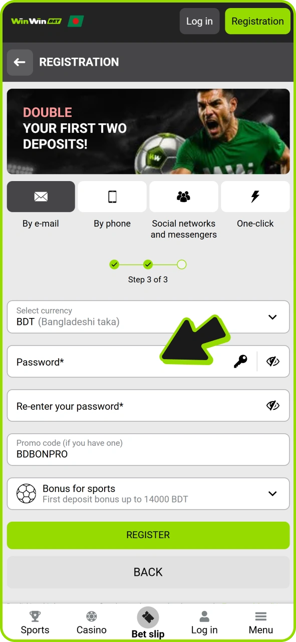 Type in password for your Winwin account registration.
