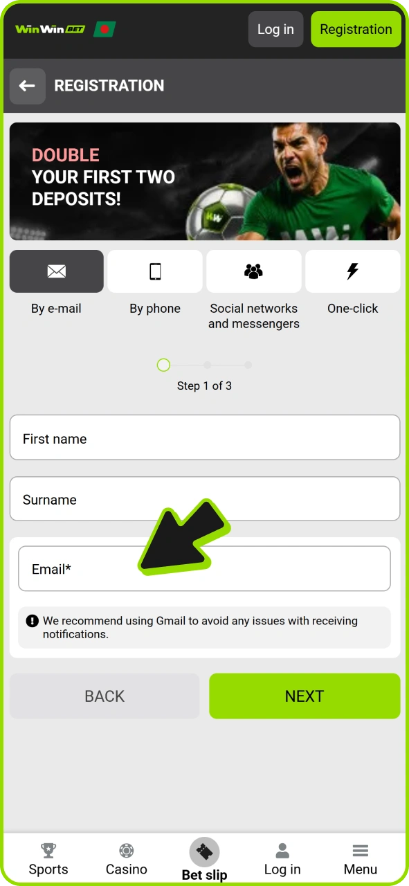 Type in your email and other details for Winwin registration.