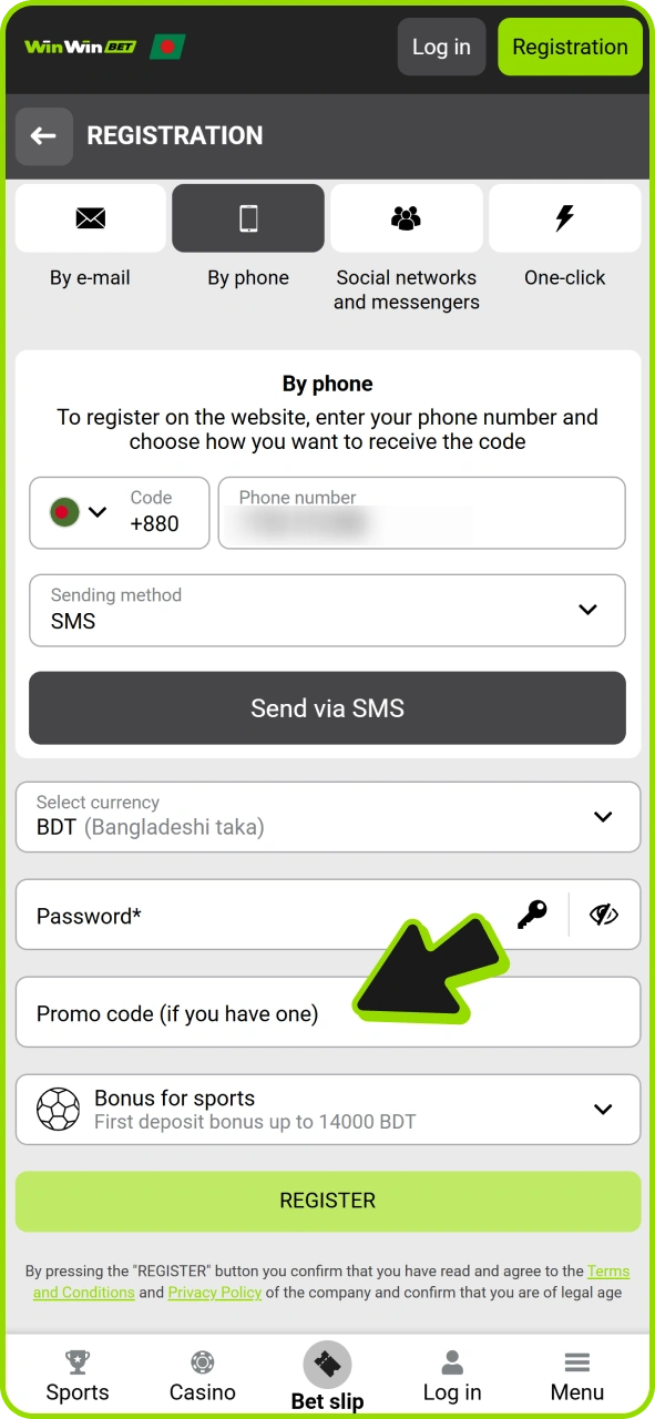 Enter promo code at this Winwin registration form field.