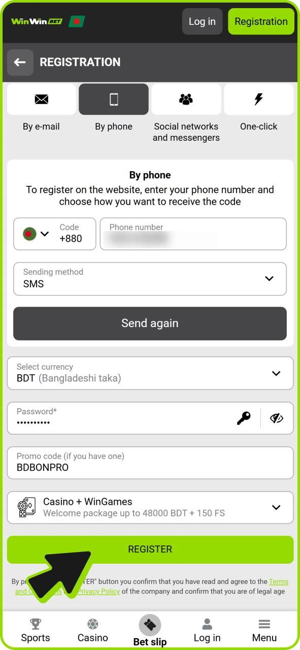 Click register to activate promo code and make your Winwin account.