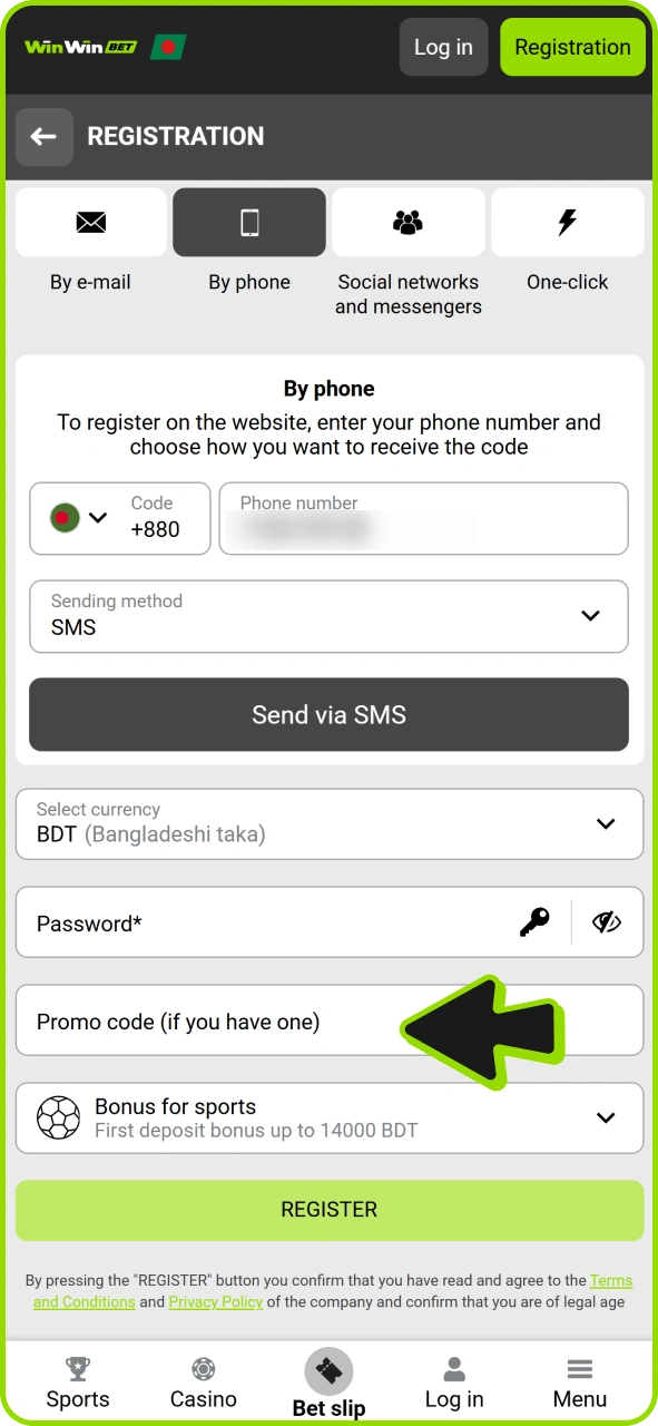 Enter our promo code at Winwin register form.