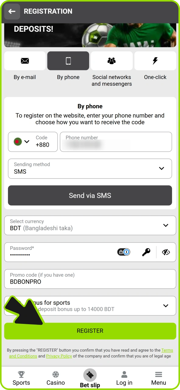 Confirm registration form to create your account at Winwin app.